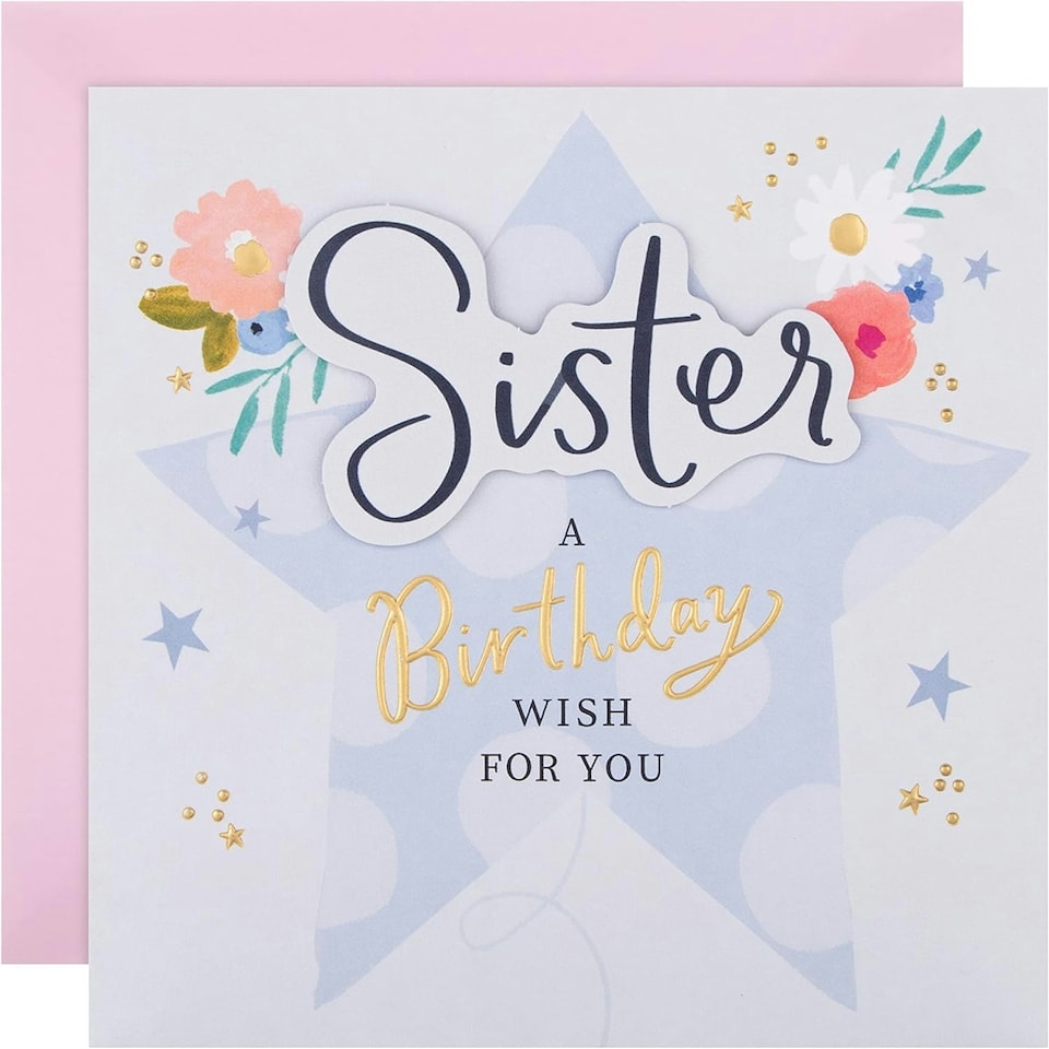 image 1 of Flowers and Star Design Sister Birthday Card