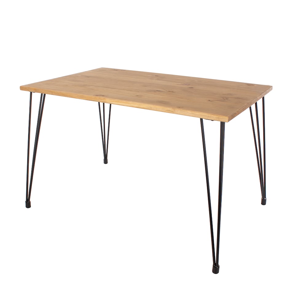 image 1 of Augusta Industrial Pine Rectangular Dining Table with Solid Wood Top - Antique Wax Finish and Metal Hairpin Legs | Brown | Brown | Medium | 1