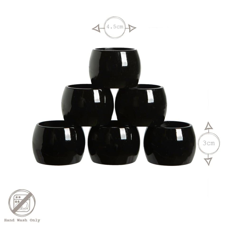 image 1 of Argon Tableware Metallic Napkin Rings - 4.5cm - Black - Pack of 6 | Black | Black