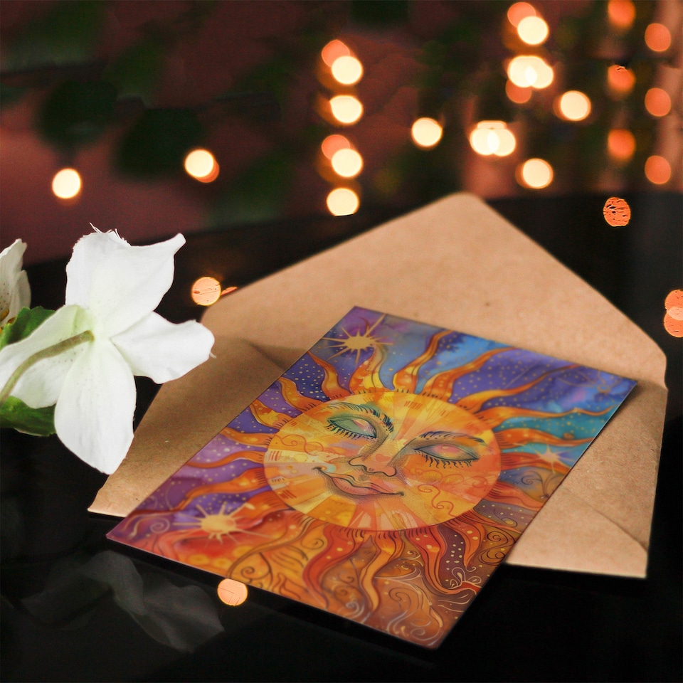 image 1 of The Sun Colourful Watercolour Tarot Card Design Good Luck Card