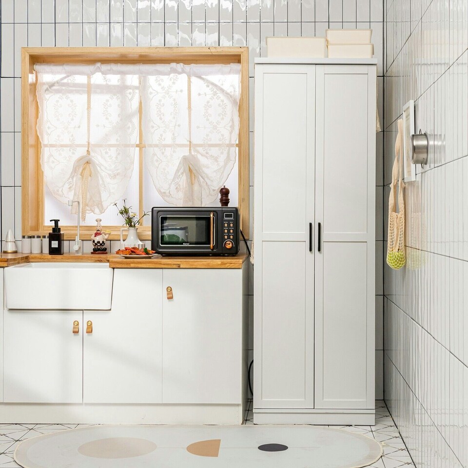 image 1 of COSTWAY Wooden Storage Cabinet with 2 Doors and Adjustable Shelves White