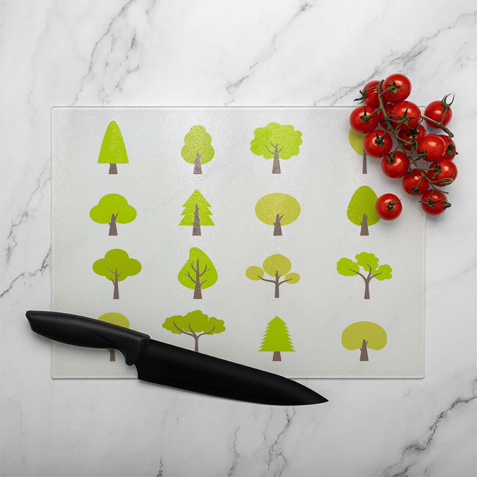image 1 of Tree Illustrations Designer Glass Chopping Board | Multi