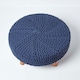 image 3 of Homescapes Navy Blue Large Round Cotton Knitted Footstool on Legs
