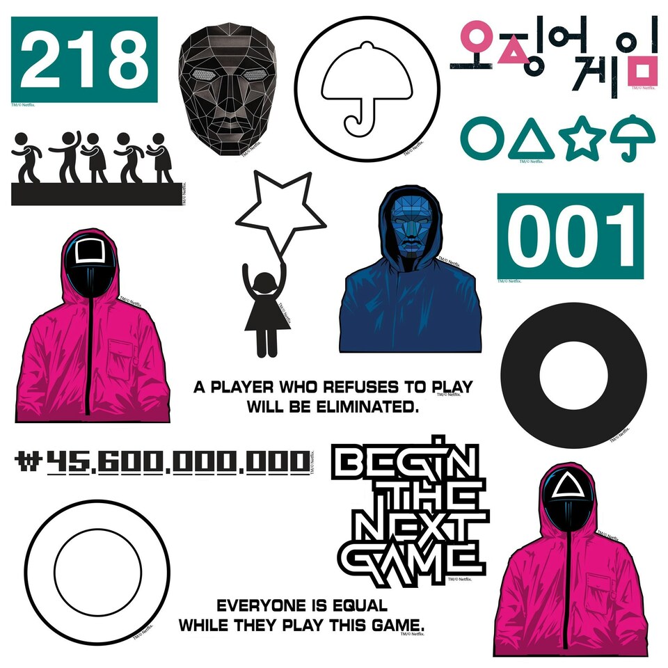 image 1 of Squid Game Deluxe Assorted Designs Stickers (Pack of 50) - Multicoloured - One Size