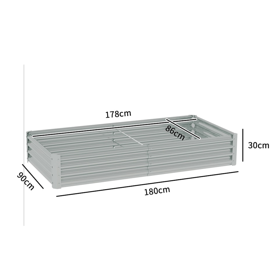 image 1 of Outsunny Galvanised Raised Garden Bed, 180x90x30cm Raised Bed, Silver 