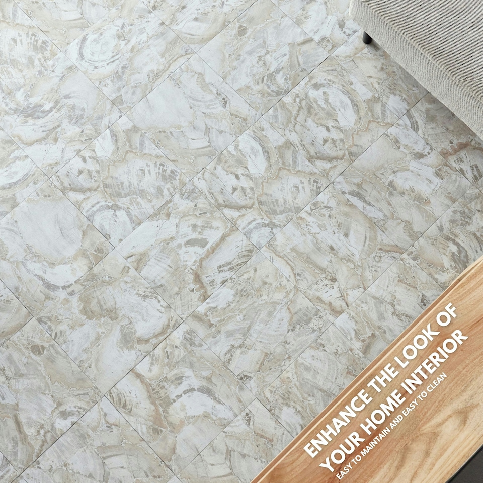 image 1 of NOVECRAFTO Vinyl Floor Tiles Self Adhesive – 12x12in Peel and Stick Flooring for Kitchen, Bathroom & Living Room – Beige Marble Flow Design Brown | 4.65 sqm