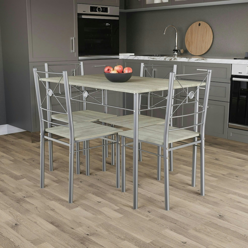 image 1 of Vida Designs Roslyn 4 Seater Dining Set 5 Piece Table & Chairs, Oak