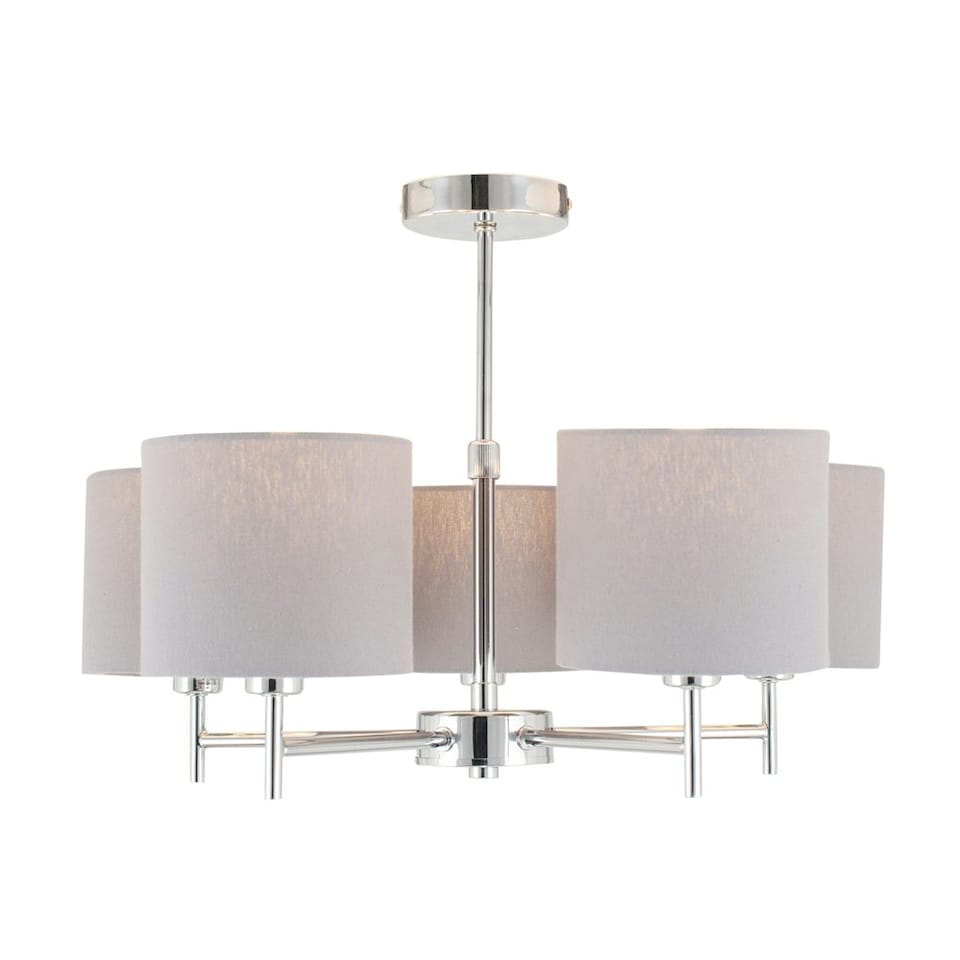 image 1 of Metal and Linen 5 Arm Light Pendant