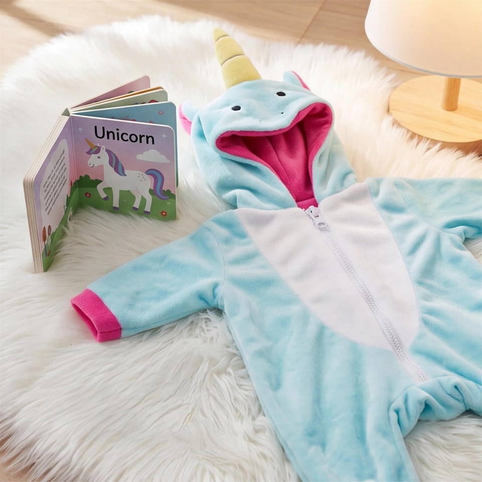 image 1 of BiBi Doll Reborn Baby Doll Clothes Blue Fluffy Unicorn Jumpsuit For 20" Dolls