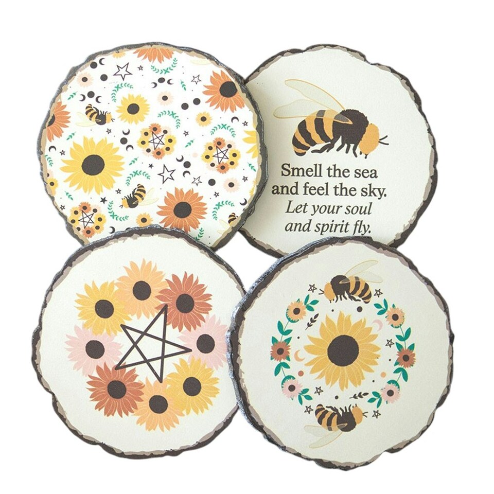 image 1 of Something Different Summer Solstice Wood Coaster Set (Pack of 4) - Multicoloured - One Size