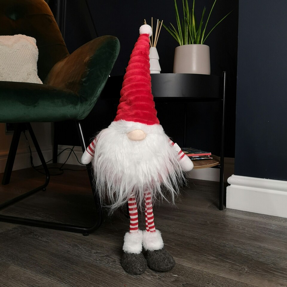 image 1 of 53cm Standing Plush Christmas Gonk with Grooved Hat in Red