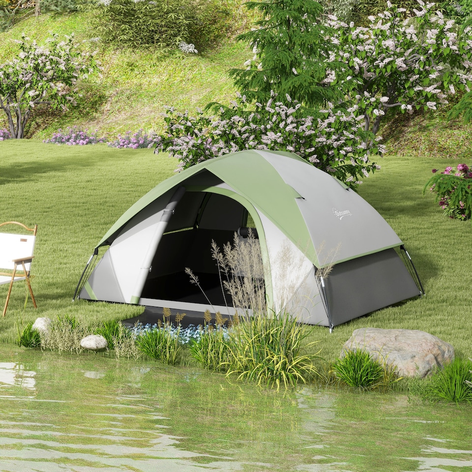 image 1 of Outsunny 3-4 Man Camping Tent withSewn-in Groundsheet, 3000mm Waterproof
