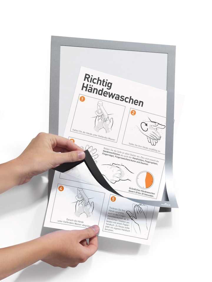 image 1 of Durable DURAFRAME Self Adhesive Magnetic Signage Frame | 2 Pack | A4 Silver | Silver