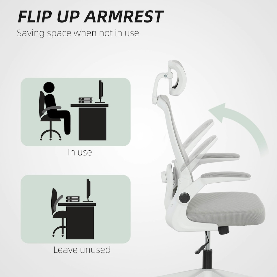 image 1 of HOMCOM Executive Mesh Office Chair with Headrest, Lumbar Support, Grey