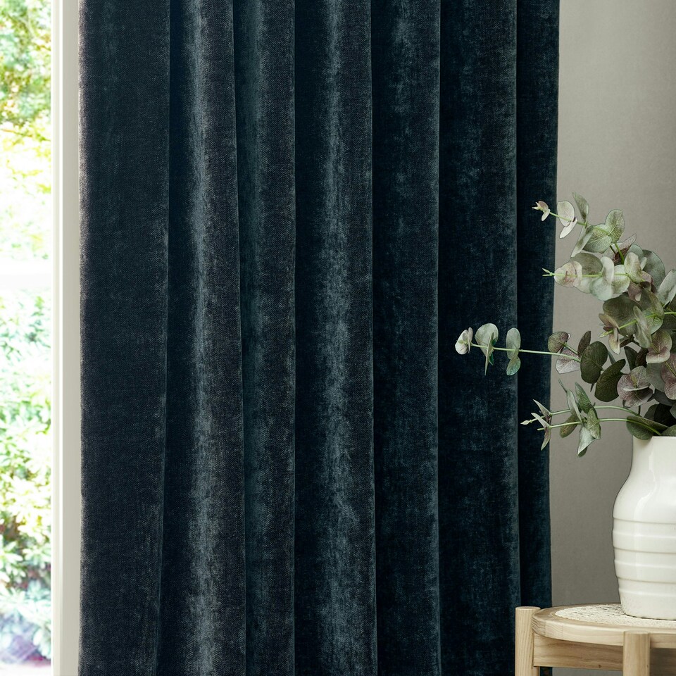 image 1 of Yard Heavy Chenille Velvet Navy Pencil Pleat Curtains  (W)168cm x (D)229cm Multi
