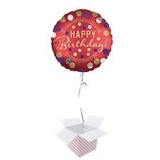Happy Birthday Red Satin Round Foil Helium Balloon - Inflated Balloon in a Box