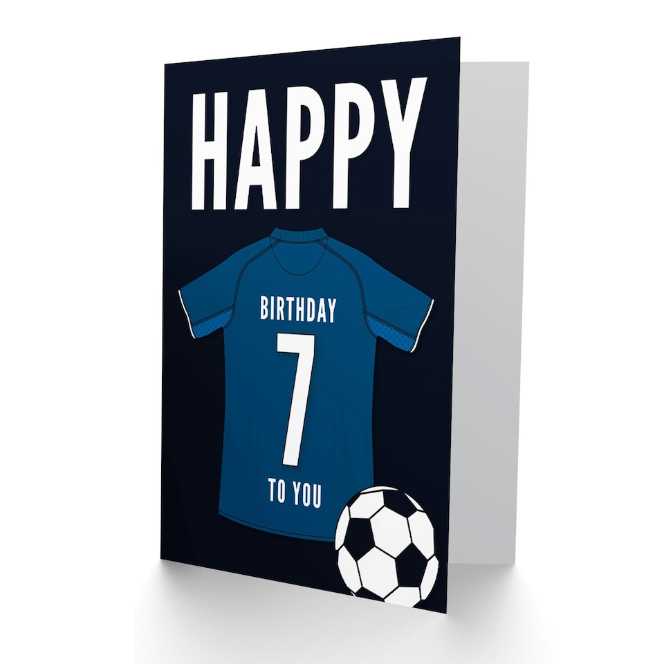 image 1 of Football Strip Kit Dark Top On Age 7 Year Old Child Kids 7th Birthday Card