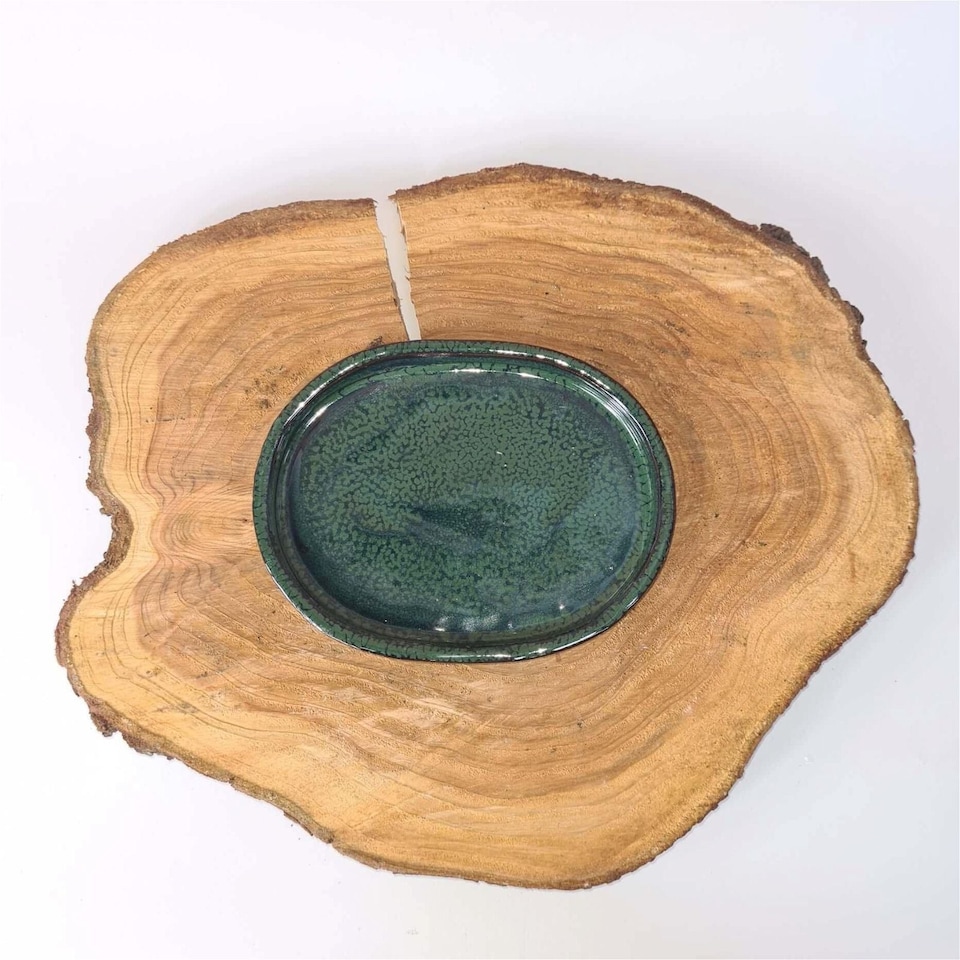 Yorkshire Bonsai 31cm Glazed Drip Tray Oval Dark Green