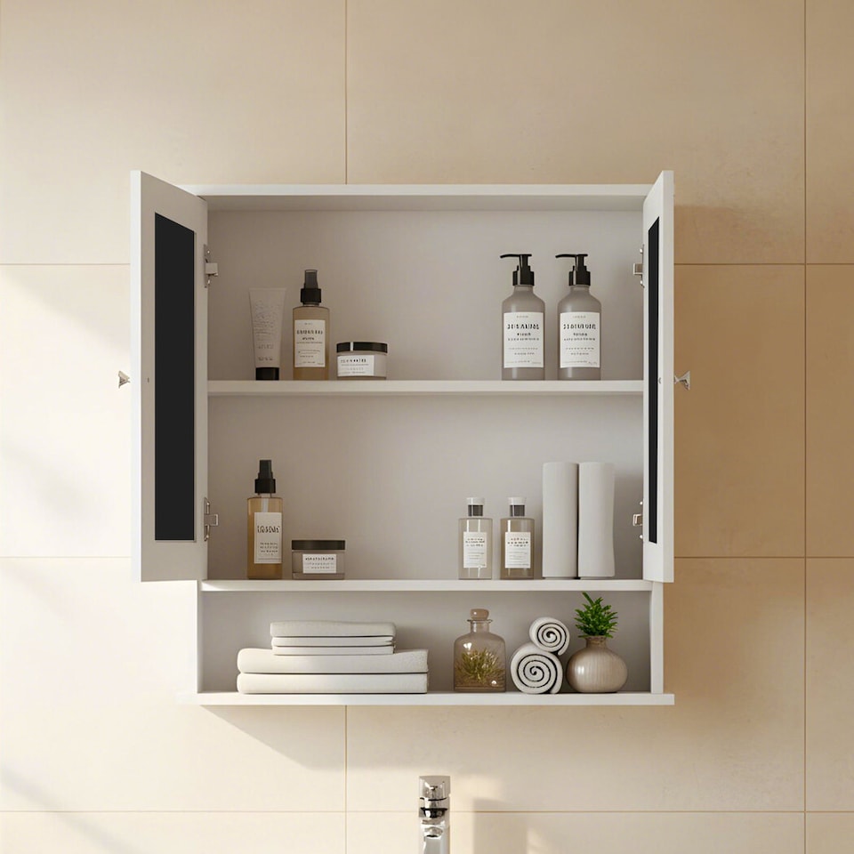 image 1 of Levede Bathroom Mirror Cabinet Storage Toilet Cupboard Wall Mounted Shelves