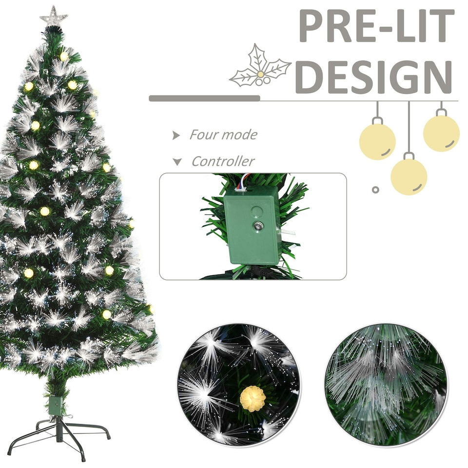 image 1 of HOMCOM 5ft White Light Artificial Christmas Tree w/ 180 LED Star Topper Tri-Base