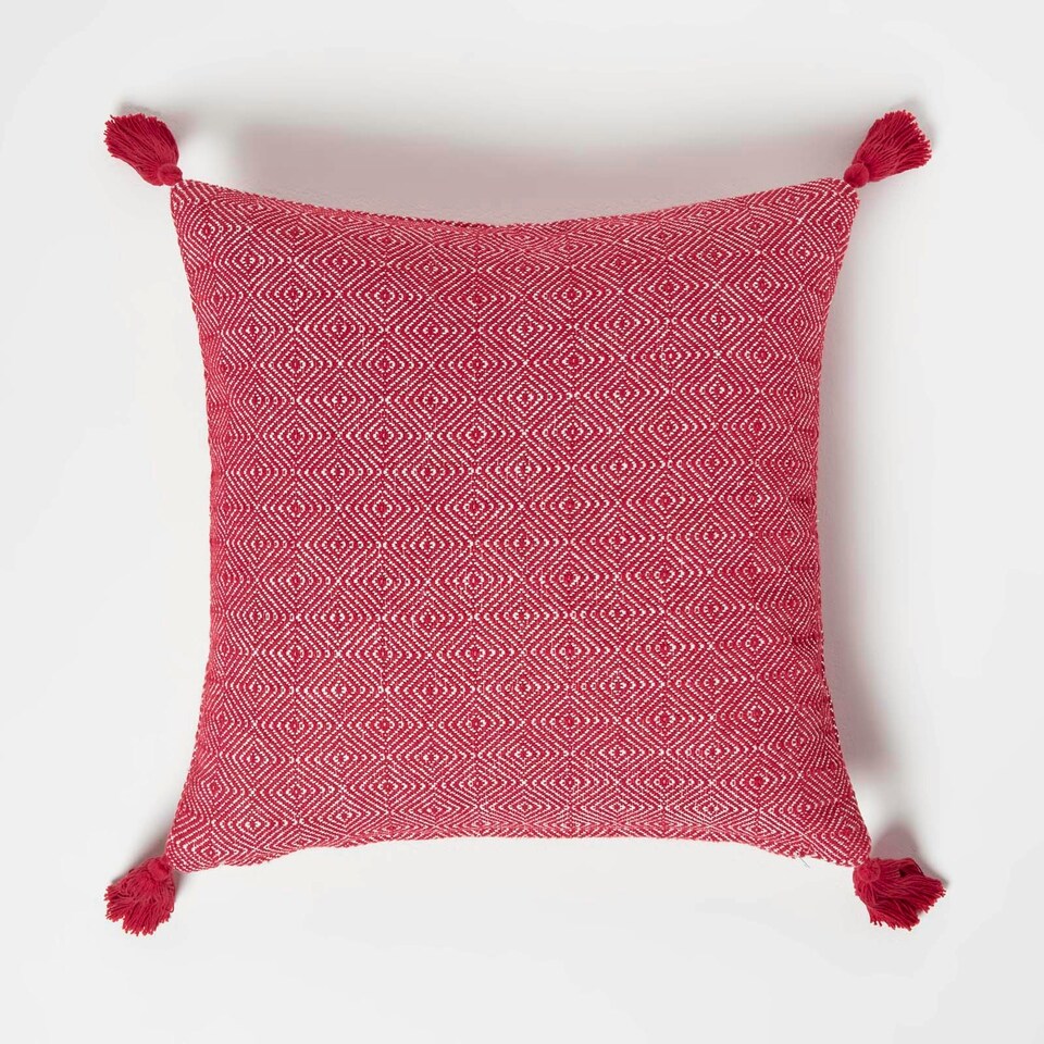 image 1 of Homescapes Porto Handwoven Red Geometric Kilim Cushion - 45 x 45 cm Red