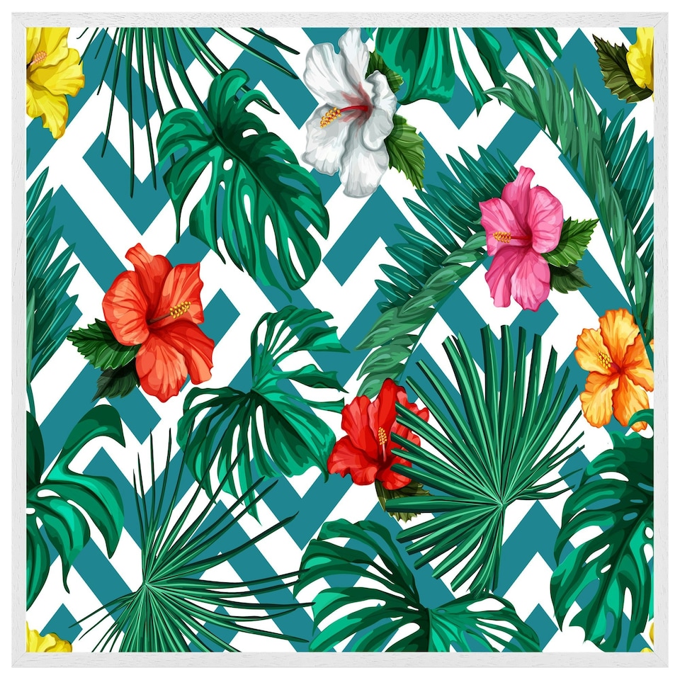 image 1 of Tropical leaves & geometrics (Picutre Frame) White | L