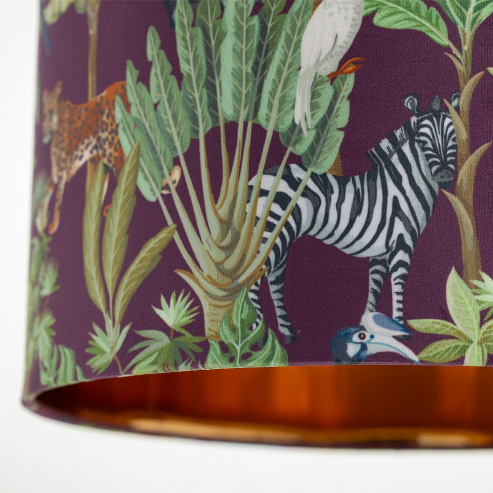 image 1 of Safari - Velvet Safari Design 30cm Pendant or Table Lamp Shade | Multi | Safari velvet digital print with gold inner detail | 1