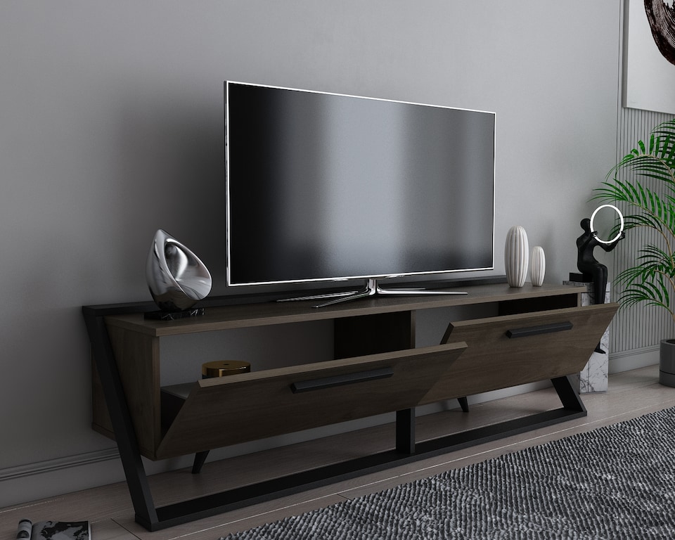 image 1 of Decorotika Astrid TV Unit with 2 Dropdown Cabinets for TVs up to 64 inches