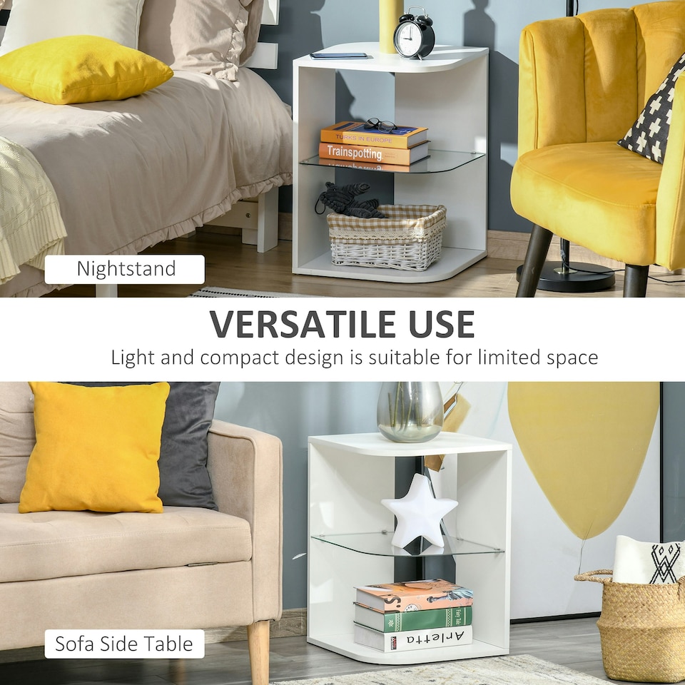 image 1 of Modern Side Table Three Layer Bedside Table Nightstand w/ 2 Storage Shelves Grey