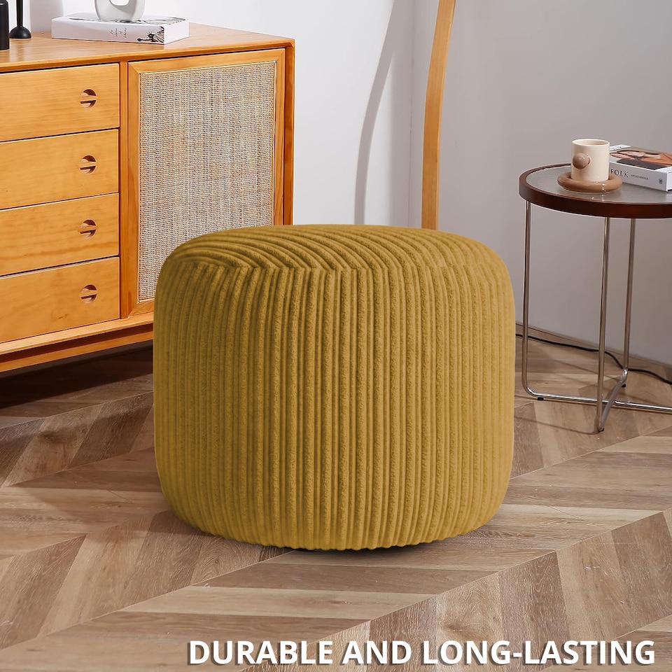 image 1 of Mustard Jumbo Cord Footstool Oval Pouffe, Corduroy Ottoman Bean Bags 40cm x 35cm