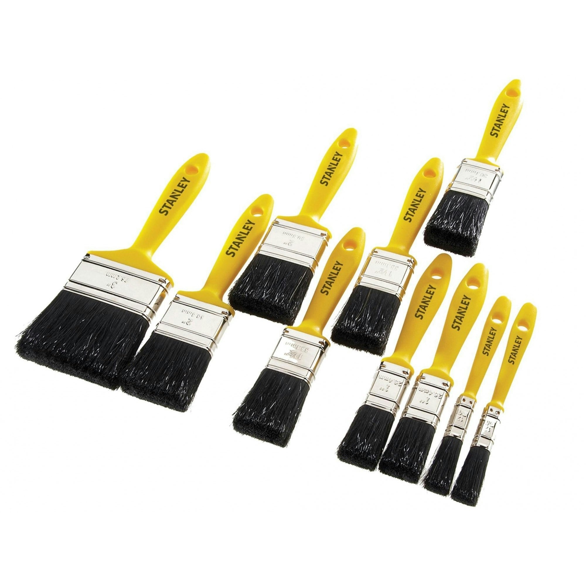 Stanley Hand Tools Hobby Paint Brush - Multi Colour - Set of 10 12(2), 25(2), 38(3), 50(2) & 75mm