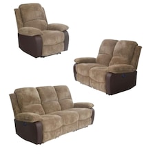Electric Recliner Fabric Cord Sofa Suite With Armchair 2-Seater And 3-Seater Sofa In Brown