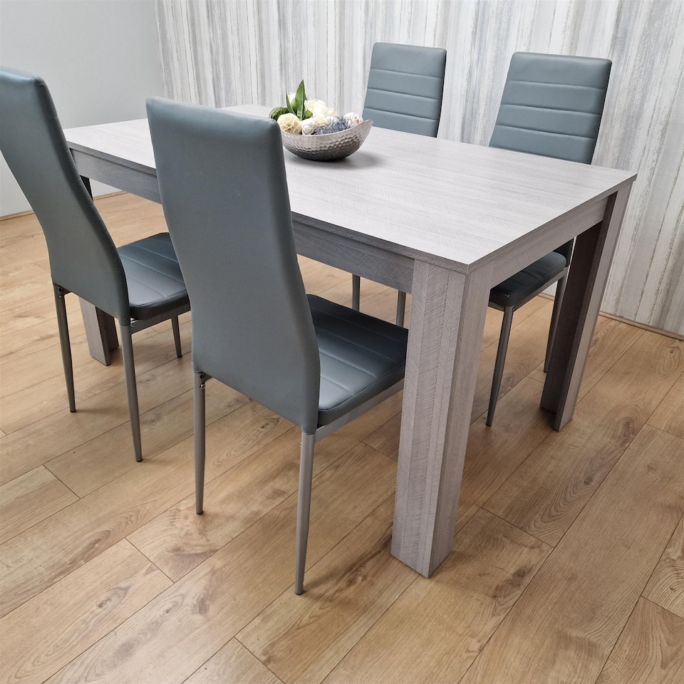 image 1 of Grey Wooden Dining Table with 4 Grey Faux  Leather Chairs Dining Set Furniture | Grey | One Size | 6