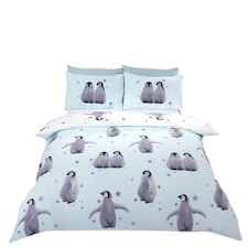 Starry Penguins Polycotton Duvet Cover Set With Pillowcase | Blue | Double | 1