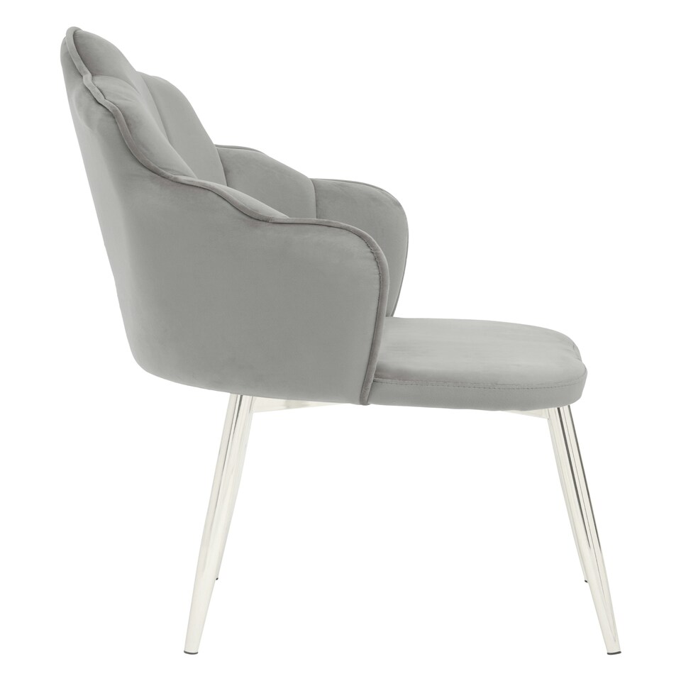 image 1 of Interiors by Premier Grey Velvet Dining Chair, Durable & Adjustable Velvet Office Chair, Backrest Grey Accent Chair with Chrome Legs