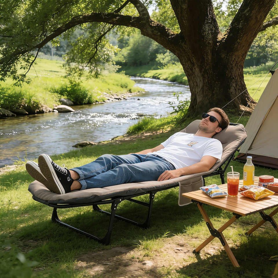 image 1 of Foldable Camping Bed with Adjustable Head Rest