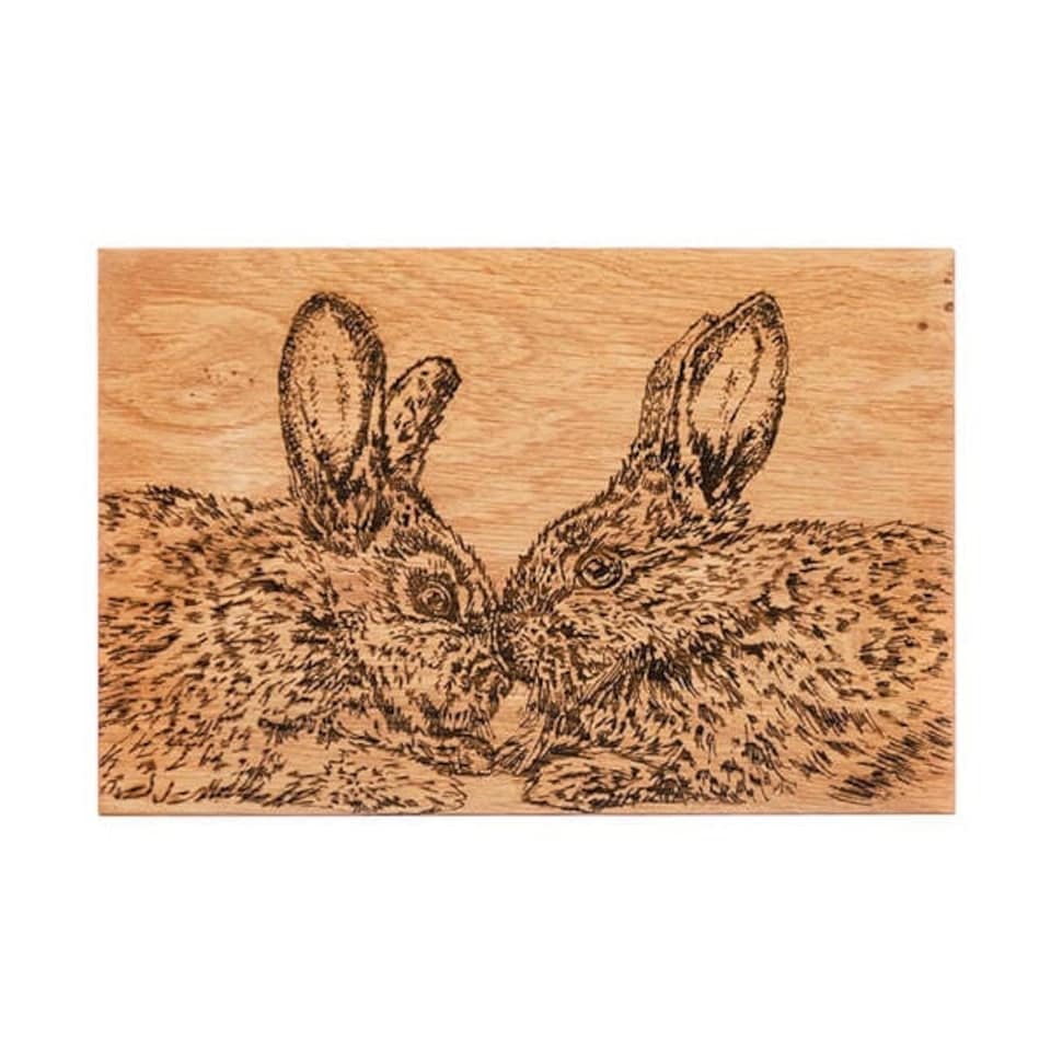 image 1 of The Just Slate Company Kissing Rabbits 30cm Oak Serving Board