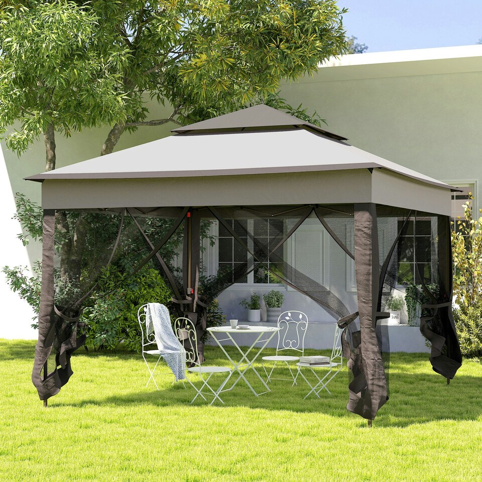 image 1 of Outsunny Garden Folding Tent Heavy Duty Pop Up Gazebo for Party Dark Grey