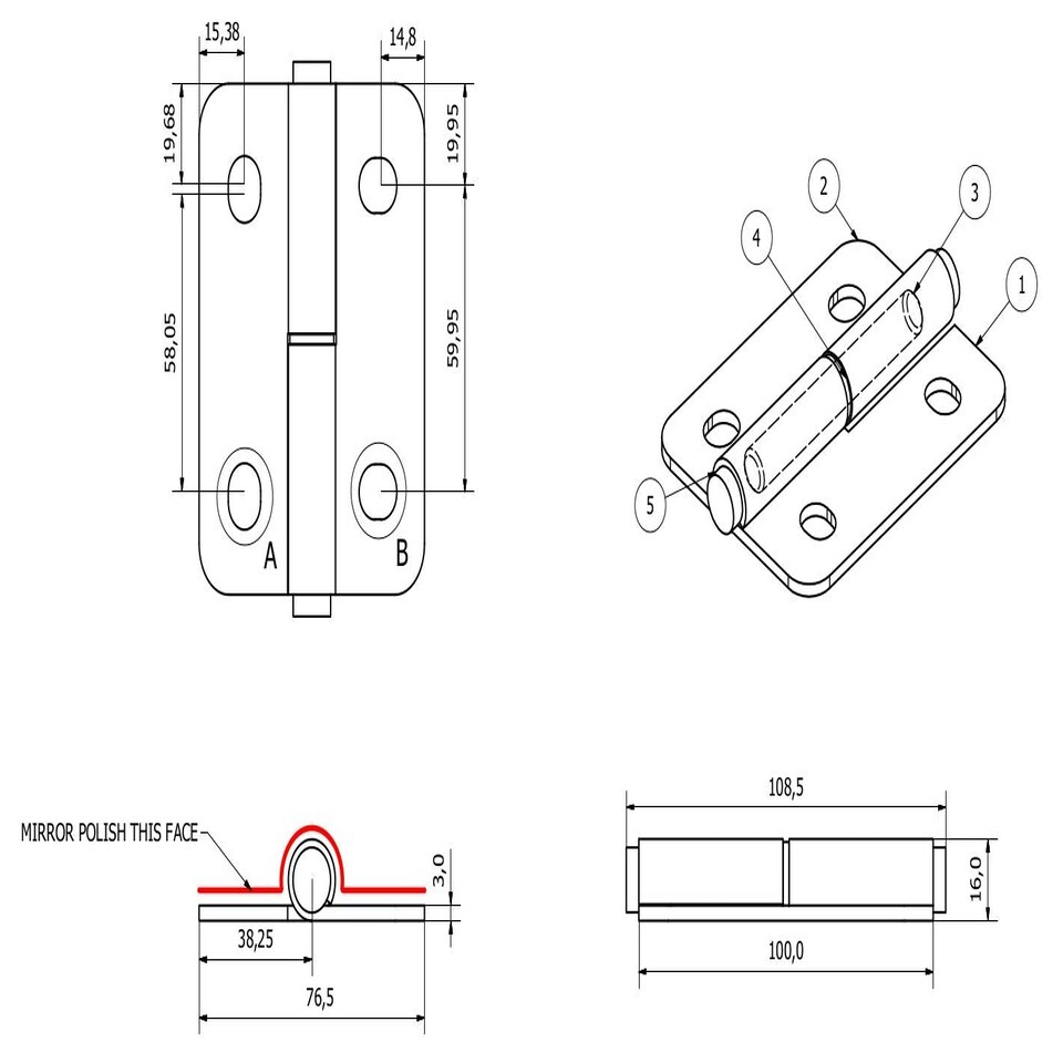 image 1 of Stainless Steel Lift Off Leaf Hinge Right 76x100mm Heavy Duty Door Hatch Silver