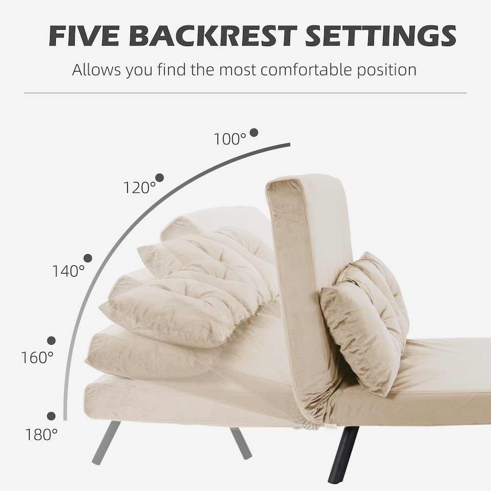 image 1 of HOMCOM 2 Seater Sofa Bed, Click Clack Convertible Bed Settee, Modern Velvet Feel Fabric Sofa Couch with 2 Tufted Cushions, Wood Armrests for Living Room, Bedroom, Guest Room, Beige