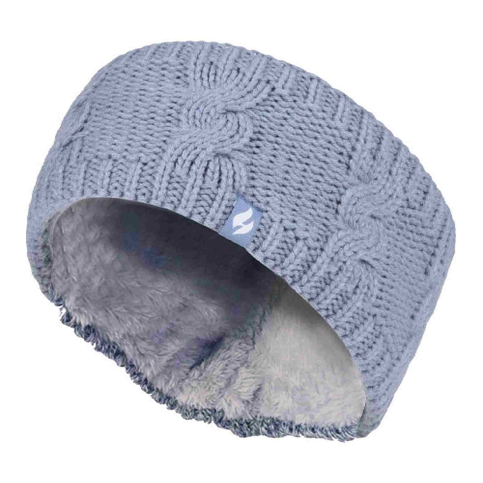 image 1 of Ladies Cable Knitted Fleece Lined Thermal Winter Ear Warmer Headband | Blue | Blue | One Size | 1