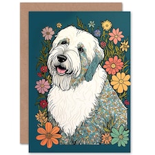 English Sheepdog Multi Colour Daisies Birthday Card