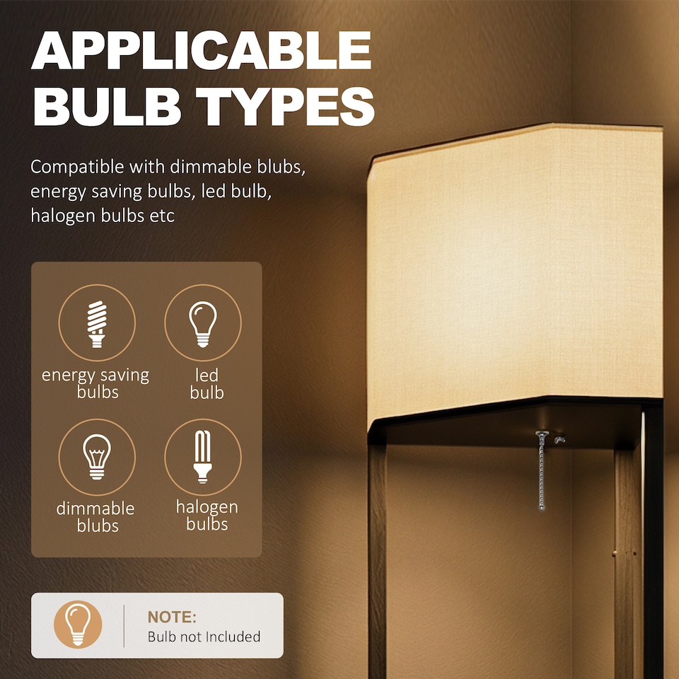 image 1 of HOMCOM Corner Modern Floor Lamp with Shelves for Living Room, Bedroom, Black