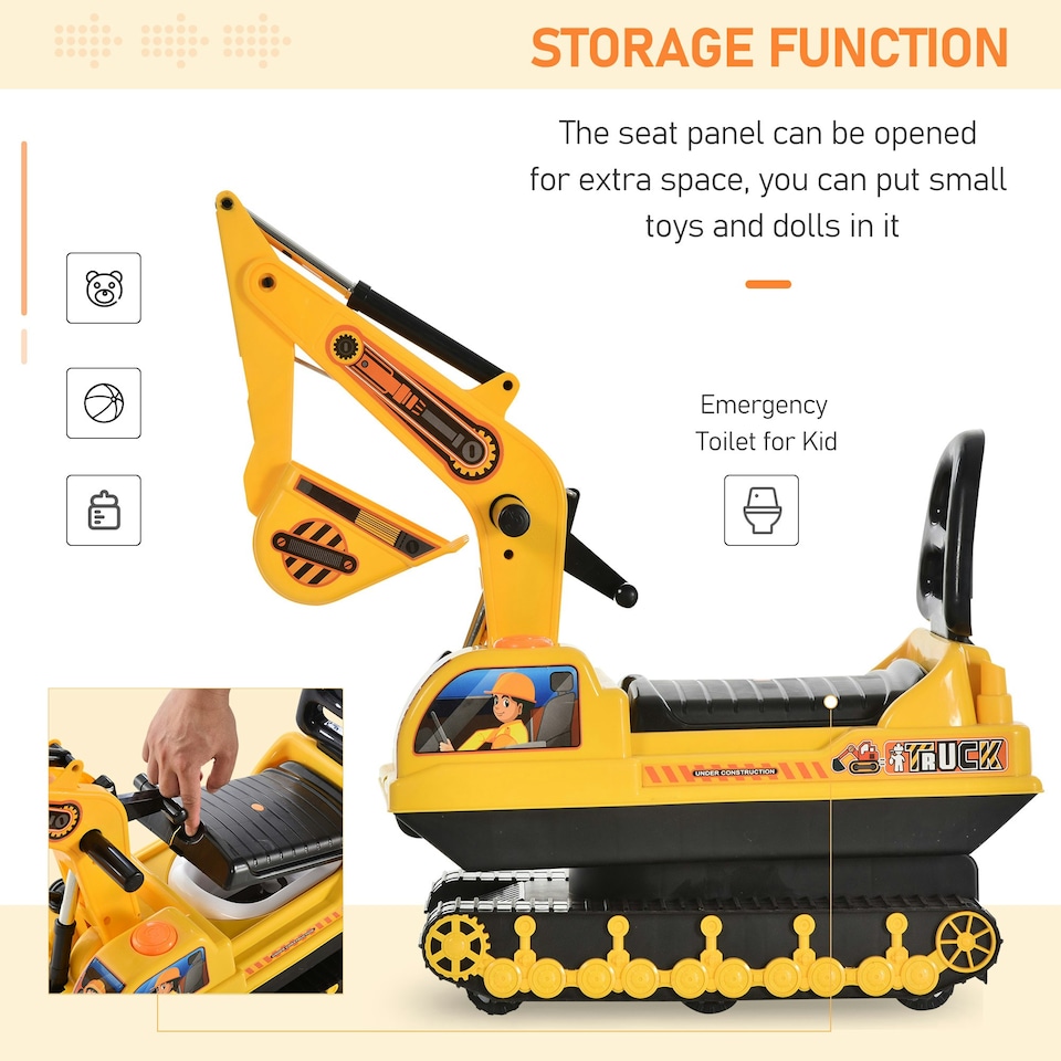 image 1 of HOMCOM Ride On Excavator Toy Tractors Digger Movable Walker Construction Truck