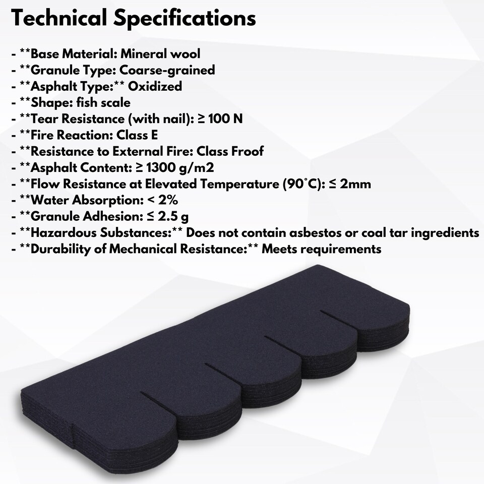 image 1 of Premium Asphalt Roof Shingles - Fish Scales Design 80 x 31.5 cm Weather Resistant Roofing Felt (25 Pcs)