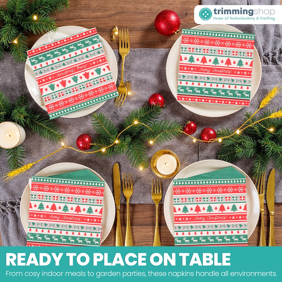 image 1 of 33cm Snowflake Reindeer Tree 2 Ply Christmas Napkins - 20 Pack