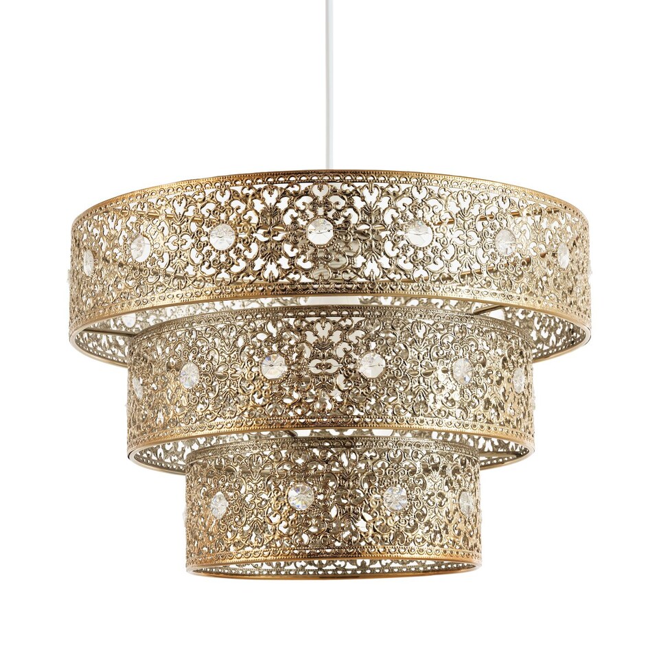 image 1 of Polished Gold Acrylic Gem Moroccan Style Triple Tier Pendant Lighting Shade | Gold | Gold | 1