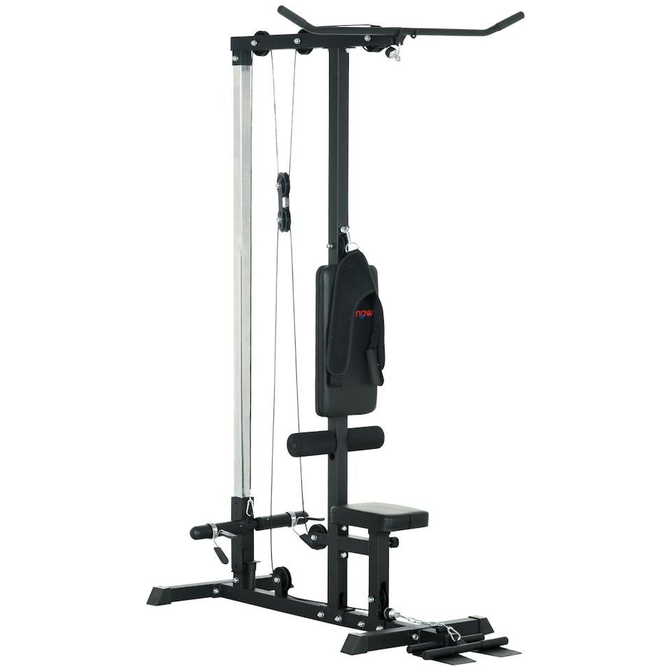 image 1 of SPORTNOW Pull Up Station Power Cage with Adjustable Seat, Home Gym - Black