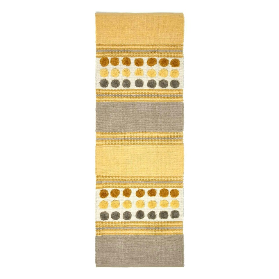 image 1 of Homescapes Cotton Chenille Striped Tufted Circle Runner Grey Mustard Yellow - 66 x 200cm Yellow | 66 x 200 cm