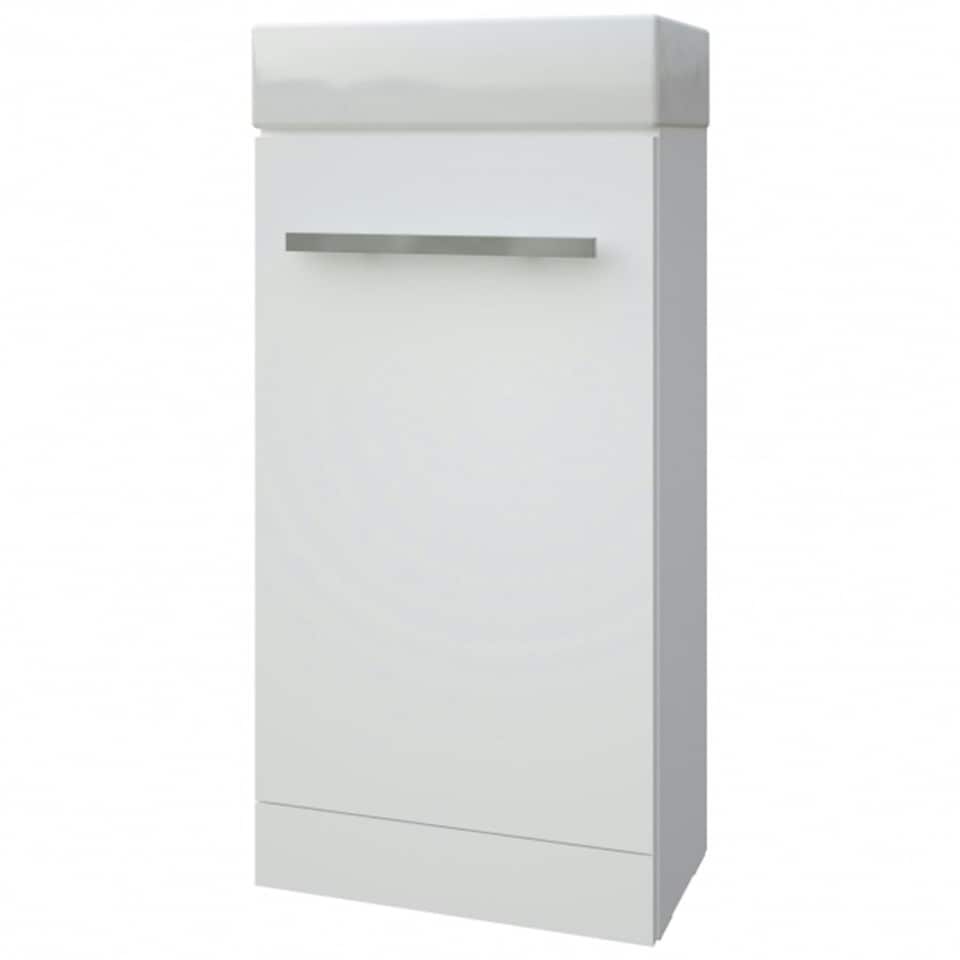 image 1 of Bathroom Floor Standing Cloakroom Vanity Unit with Basin 400mm Wide - White  - Brassware Not Included | White | White | 1
